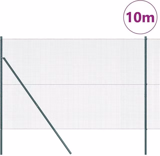Berkfield Home Green Steel Full Welded Wire Fence with 7 Posts, W: 10 m, H: 1.6 m