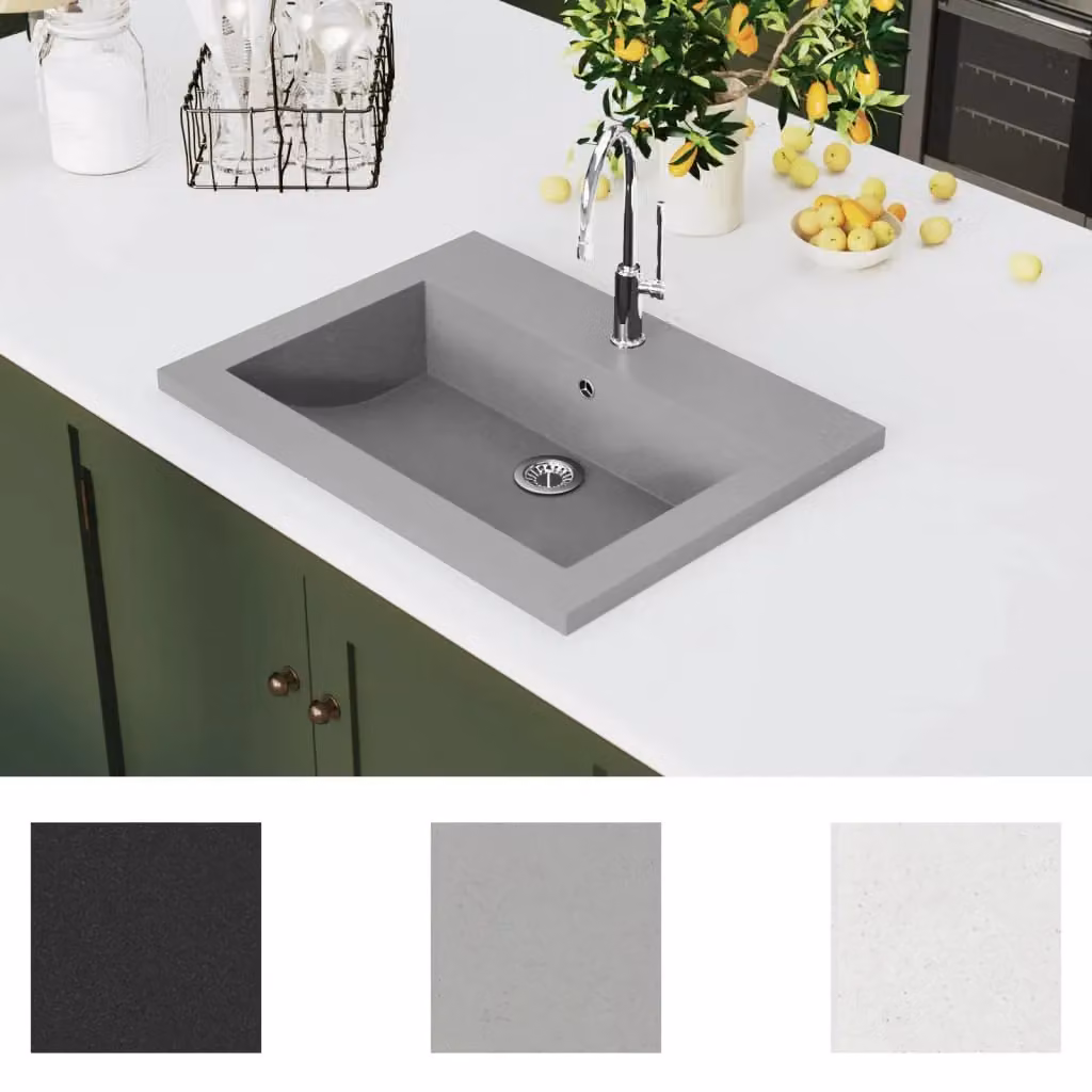 Berkfield Home Grey Granite Composite Rectangular Basin W/D/H: 60 x 45 x 12 cm – 3