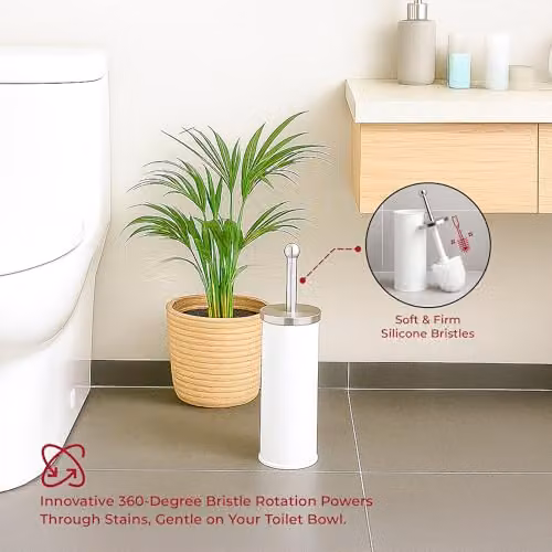 Novel Solutions Bristles Premium Toilet Brush and Holder Set with Stainless Steel Handle and Inner Drip Cup, White – 2