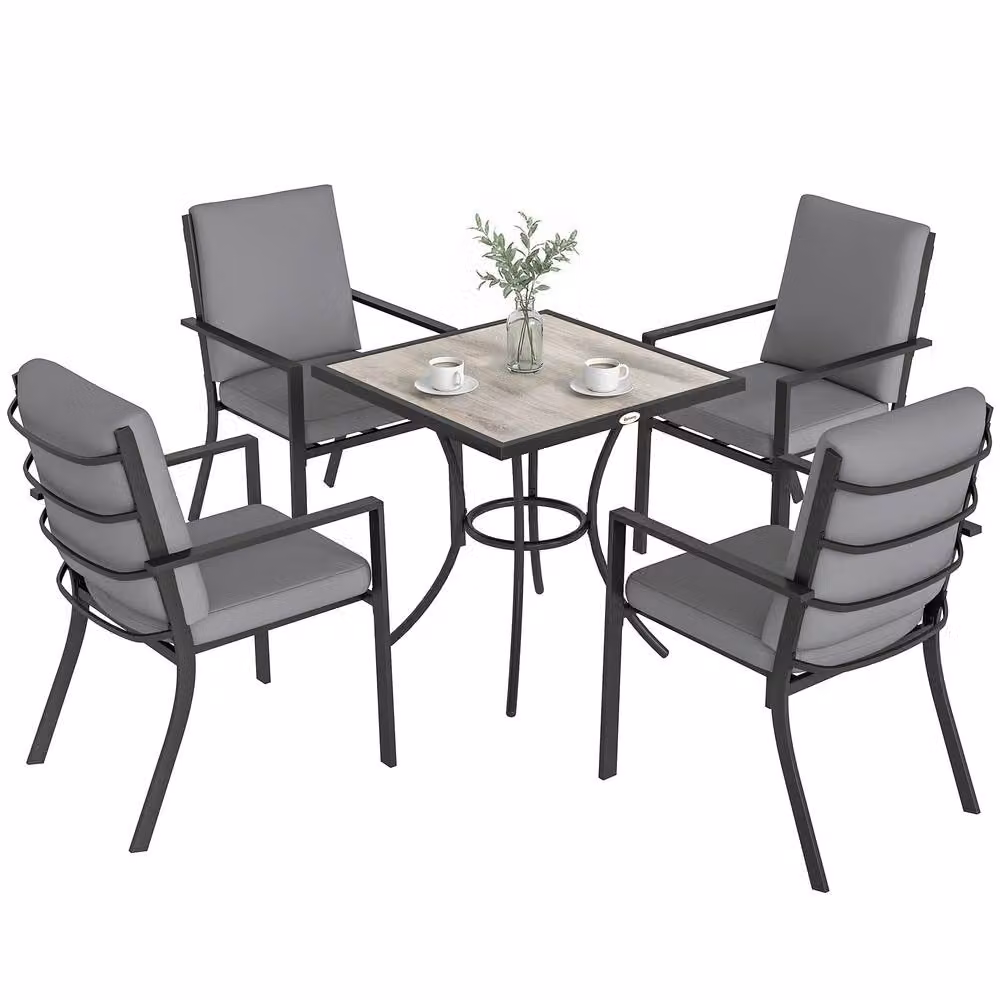 Outsunny 5 Piece Outdoor Dining Set with Cushions in Grey, W/D: 80 x 80 cm – 2