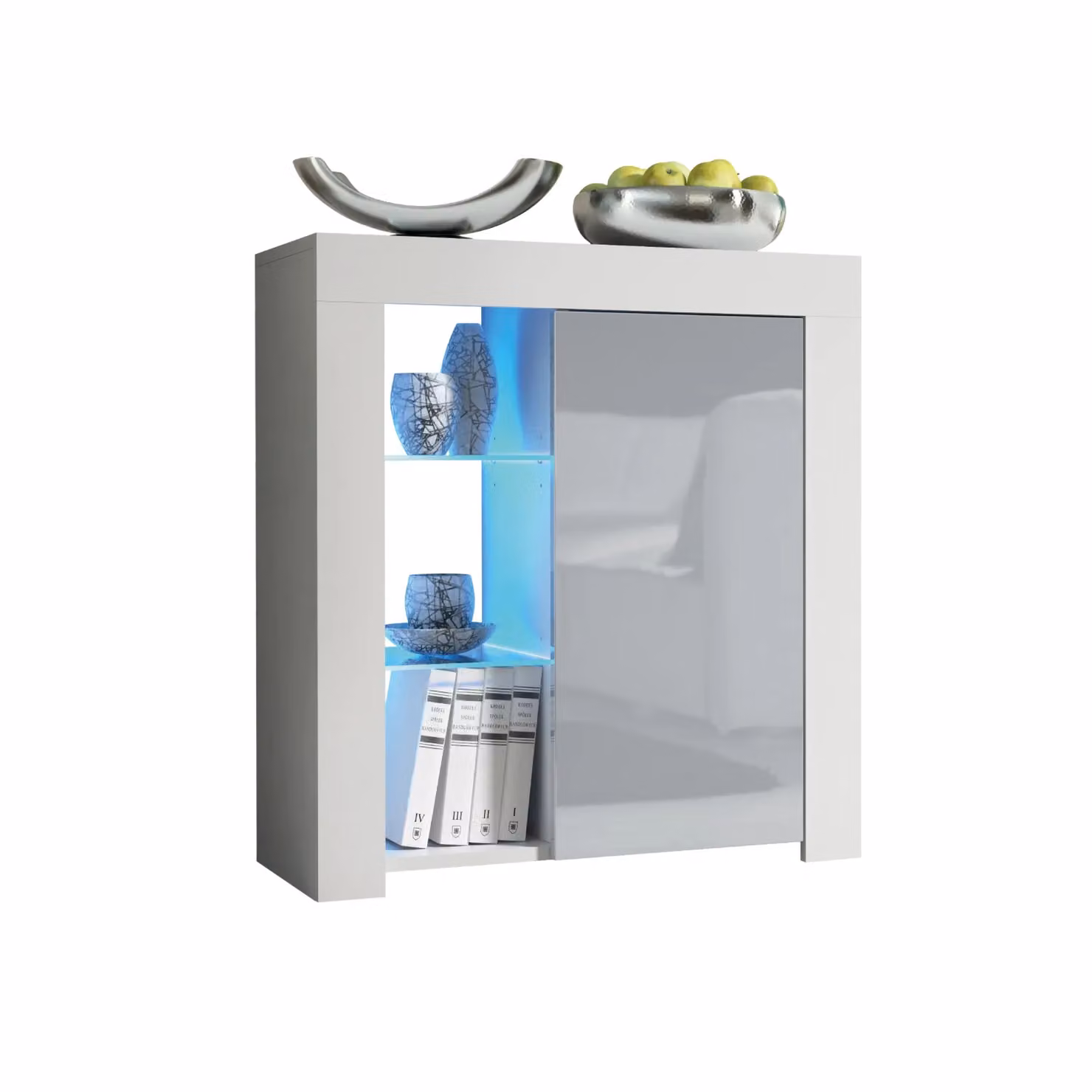 Creative Furniture Serene Sideboard in Grey and White with Glossy Doors and Integrated LED Lighting W/D/H: 83 x 35 x 75 cm – 3