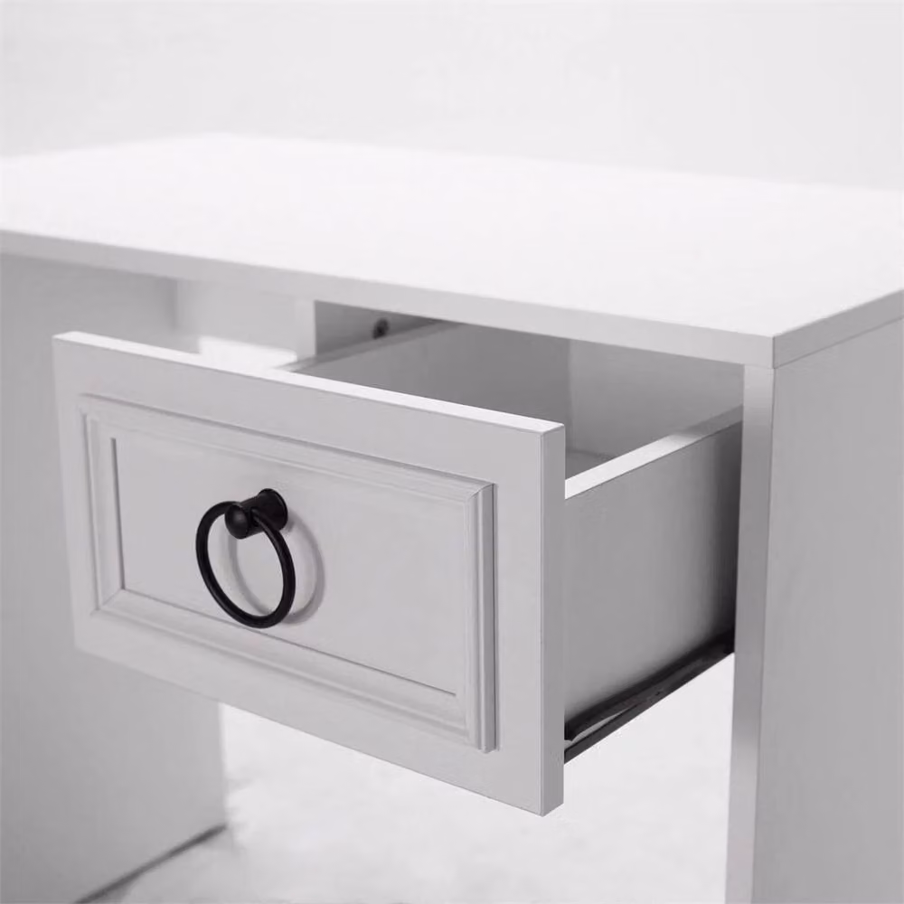 Nordara Matt White Modern Writing Desk with Single Pedestal and One Drawer – 2