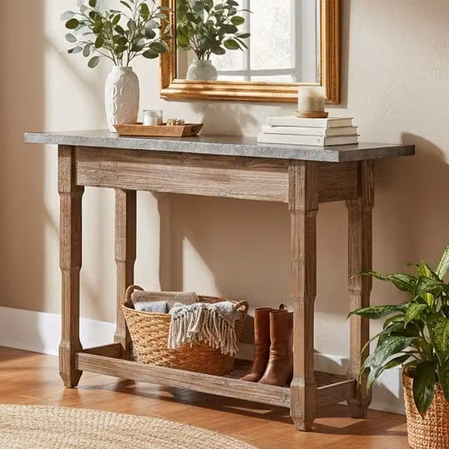 Orsina Rustic Antique Design Console Table in Natural Brown and Sand, W/D/H: 149 x 42 x 91 cm