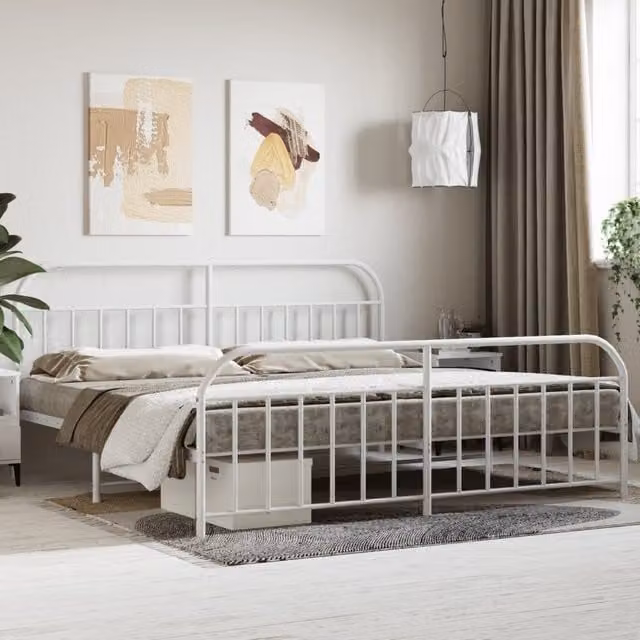 Berkfield Home Metal Bed Frame with Headboard and Footboard in White, W/D/H: 193 x 203 cm – 1
