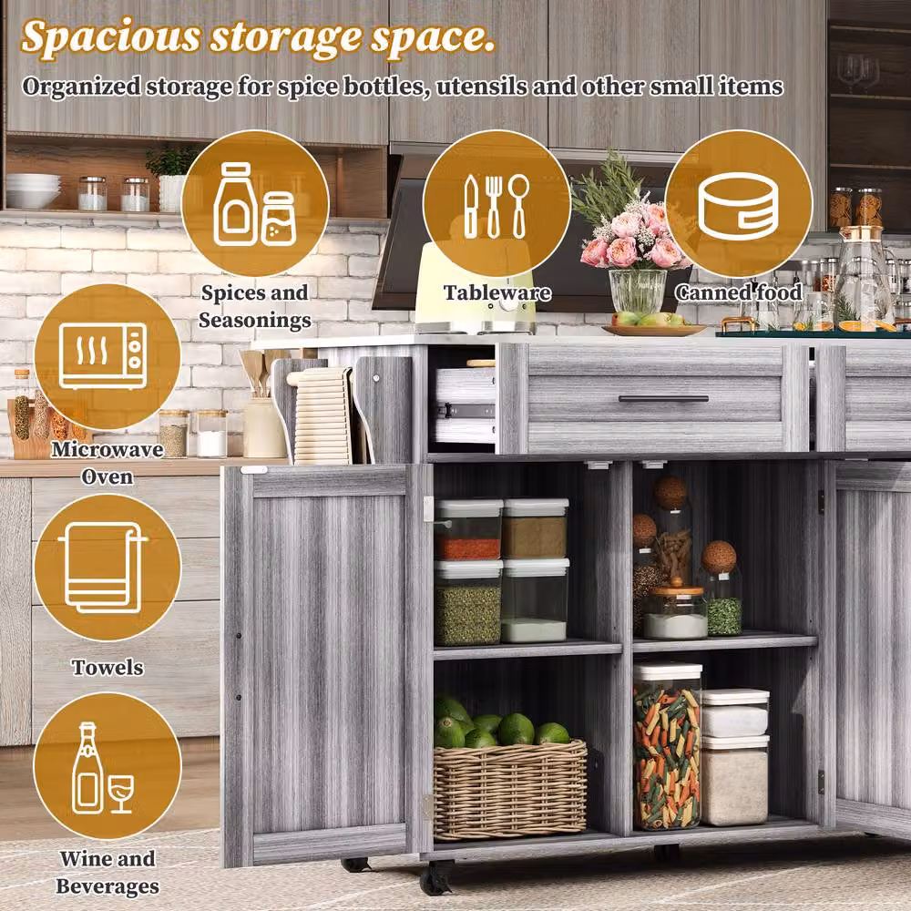 BTM Grey Folding Kitchen Island Trolley Cabinet with Storage and Wheels, W/D/H: 71.0 x 71.0 x 91.5 cm – 3