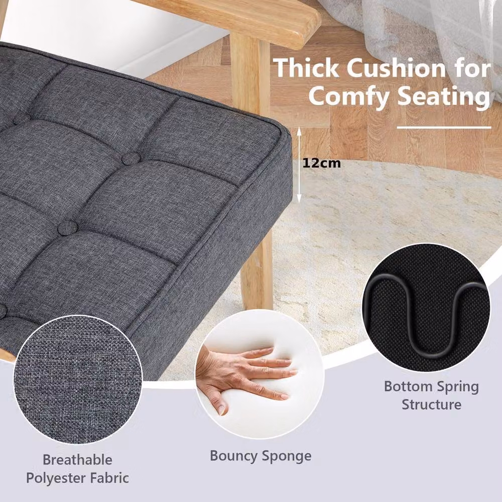 Costway Modern Upholstered Accent Armchair with Rubberwood Armrests in Grey – 4