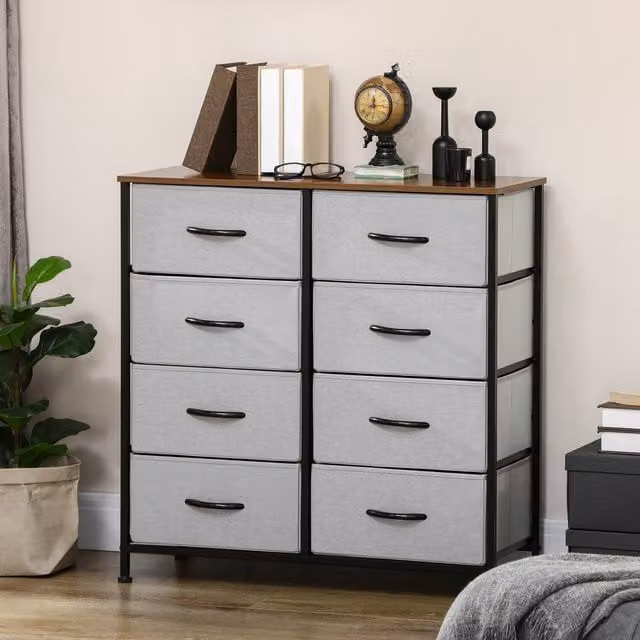 HOMCOM Grey Fabric Drawer Chest of Drawers Cloth Organiser