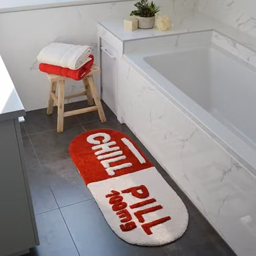 Mooky Mats Chill Pill Non Slip Absorbent Bath Mat Runner, Red, W: 46 cm, L: 115 cm – 2