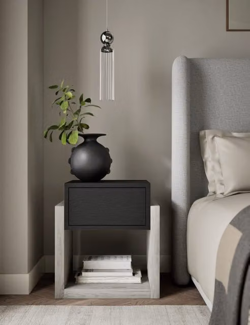 M&S x Kelly Hoppen Cube Drawer Bedside Table in Dark Grey Mix