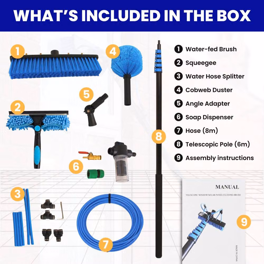 Novecrafto Blue Water Fed Telescopic Window Cleaning Pole and Brush Kit 6m – 2