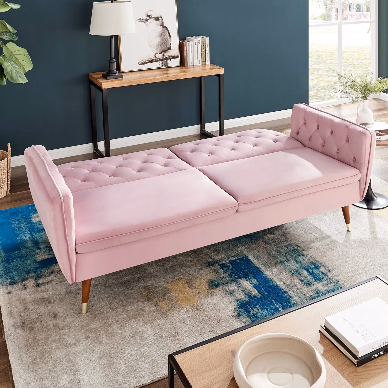 Bravich LTD Victoria 3 Seater Pink Velvet Click Clack Sofa Bed – 2
