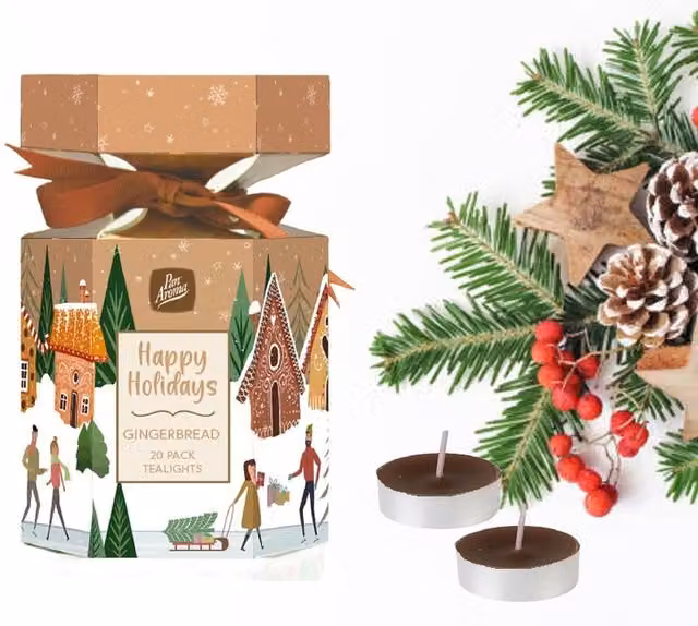 Pan Aroma Gingerbread Scented Tea Light Candles Cracker, Brown