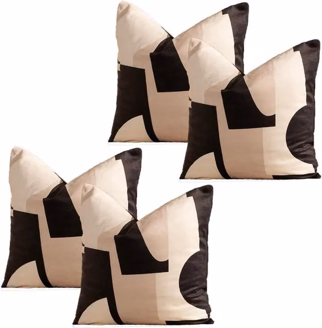 OHS Pack of 4 Black Abstract Velvet Square Cushion Covers