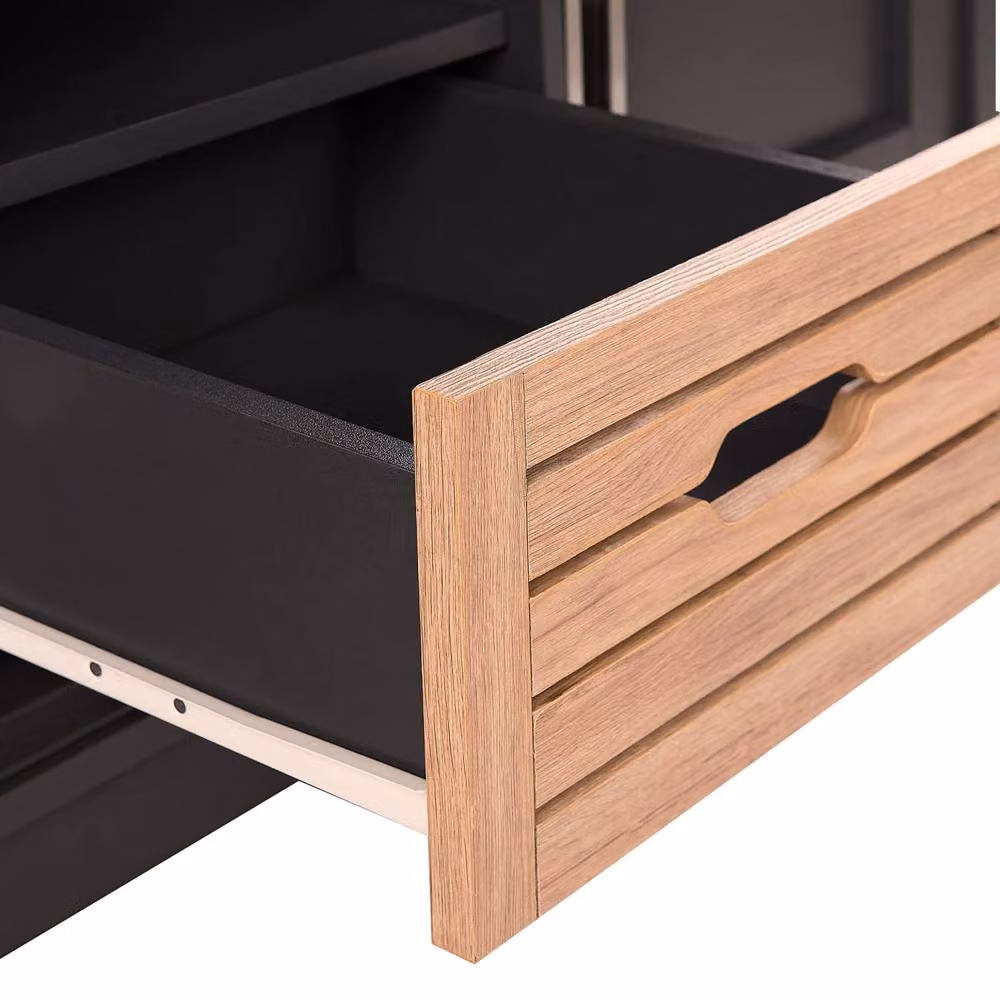 Wyld and Coco Grey Retro TV Stand for TVs up to 52 Inch with 2 Cabinets and 1 Drawer – 5