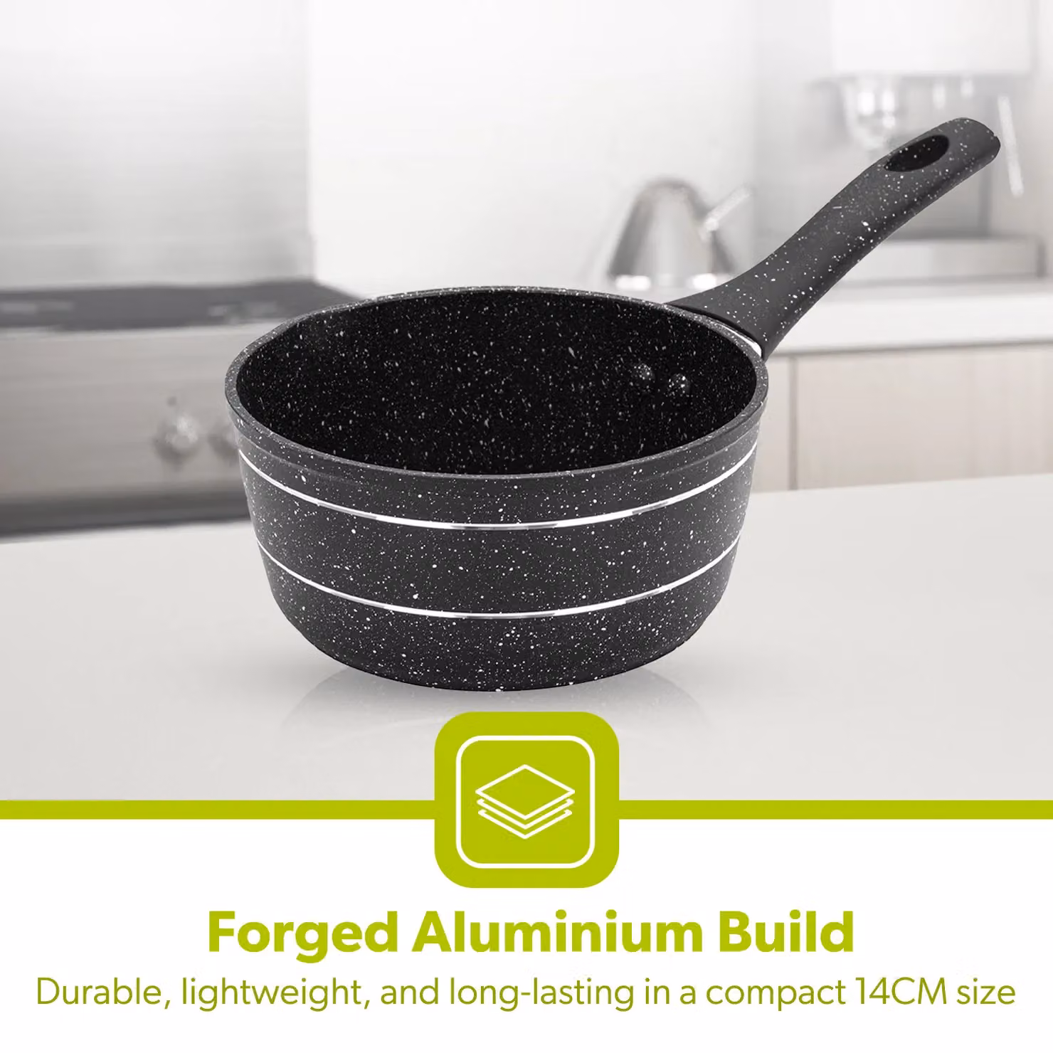 Royalford Non-Stick Granite Coating Saucepan and Milk Pan in Black, 14 cm – 3