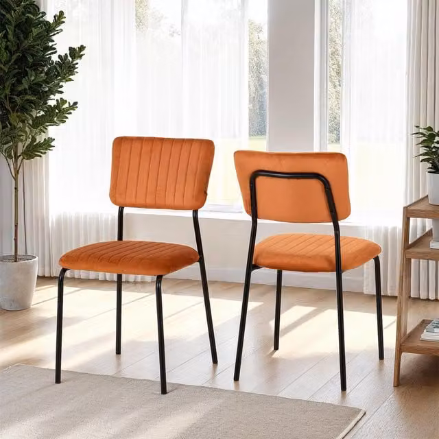 Seconique Modern Orange Velvet Fabric Dining Chairs with Metal Legs