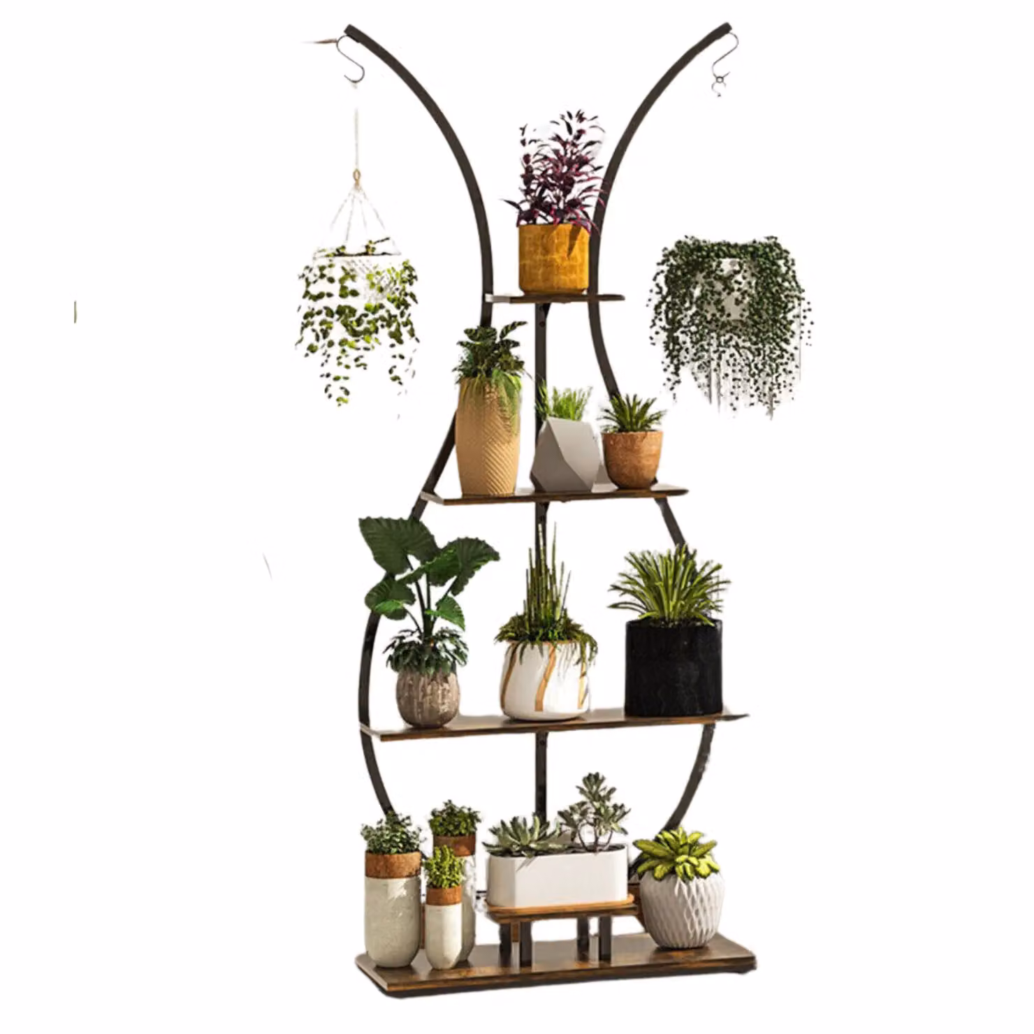 Pirlo Plush 5 Tier Vase Shaped Indoor Outdoor Plant Stand Organiser in Brown, H 181.0 x W 30.0 x D 5.0 cm – 2