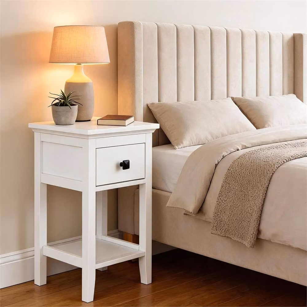 PAWNORA Modern White 1 Drawer Bedside Cabinet – 3