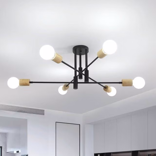 Goeco Industrial Retro 6-Light Ceiling Chandelier with E27 Base in Black, Gold or Chrome – 1