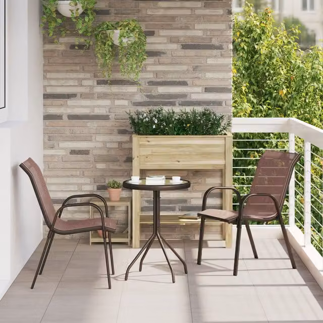 Berkfield Home 3 Piece Modern Garden Bistro Set in Brown Textilene and Steel – 1