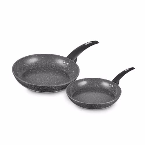 Tower Cerastone 2 Piece Forged Frying Pan Set with Non-Stick Ceramic Coating and Soft Touch Handles, Grey, 20 cm and 28 cm, T81282 – 1