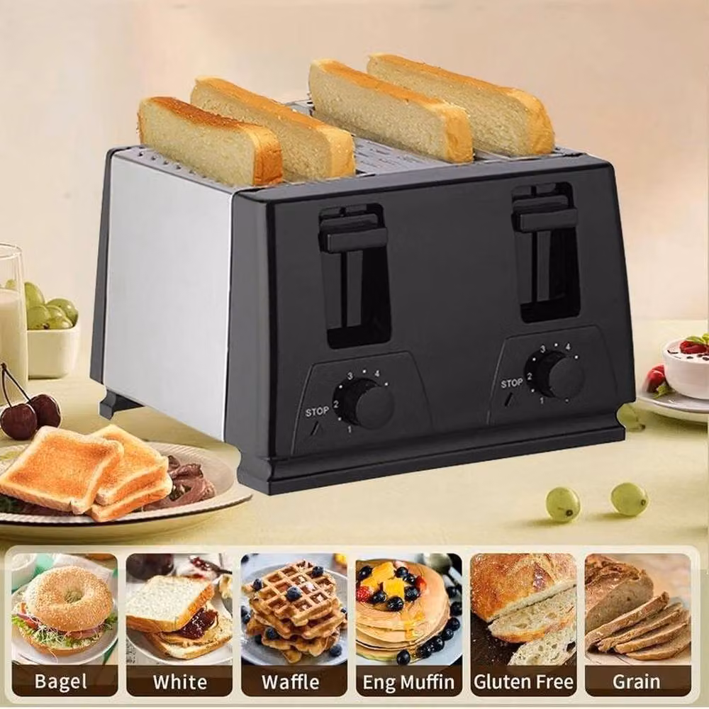 FORGEVIO 4 Slice Wide Slot Toaster with 6 Variable Browning Settings, Defrost and Reheat Functions in Black – 4