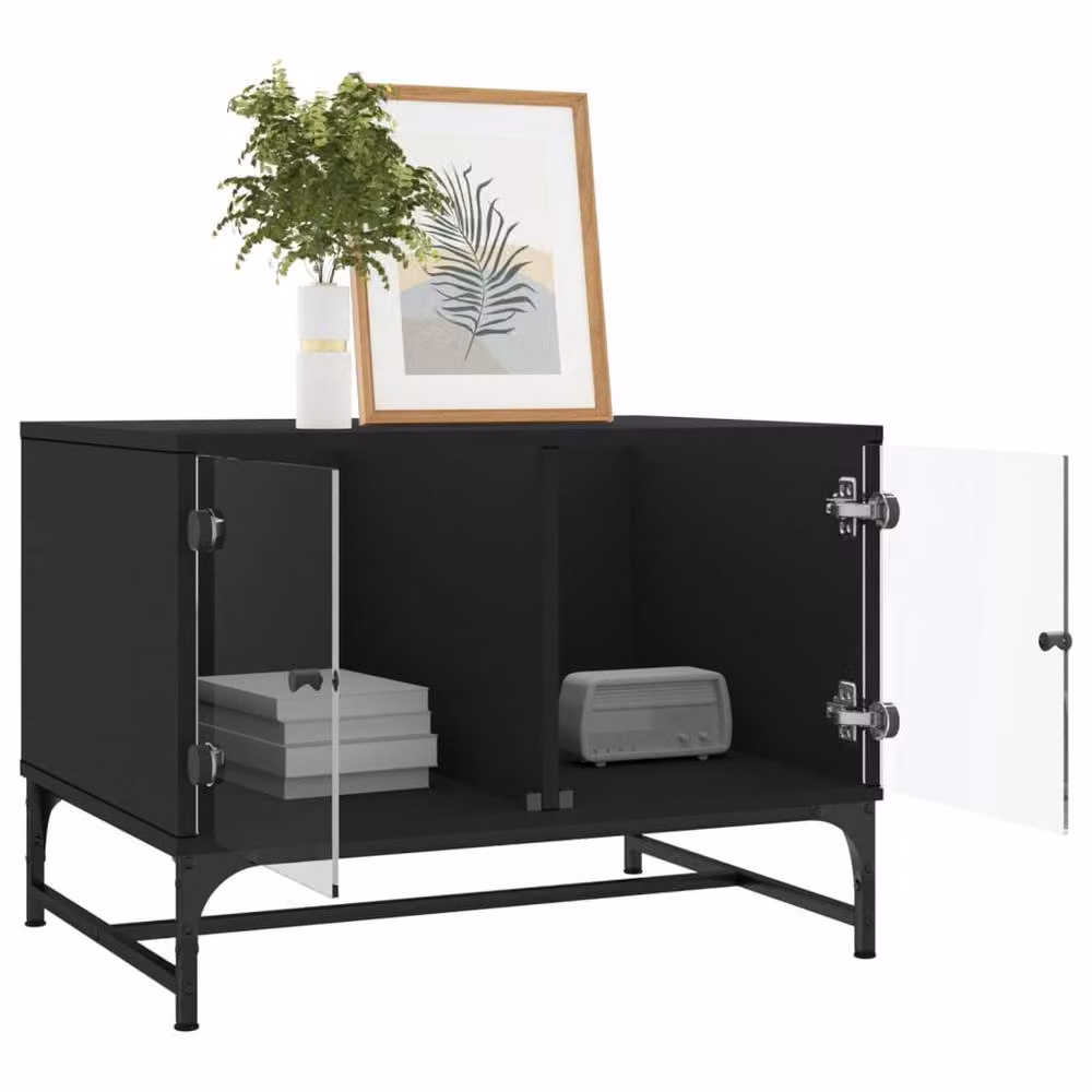 Berkfield Home Modern Coffee Table with Glass Doors in Black, W: 68.5 cm, D: 50 cm, H: 50 cm – 4