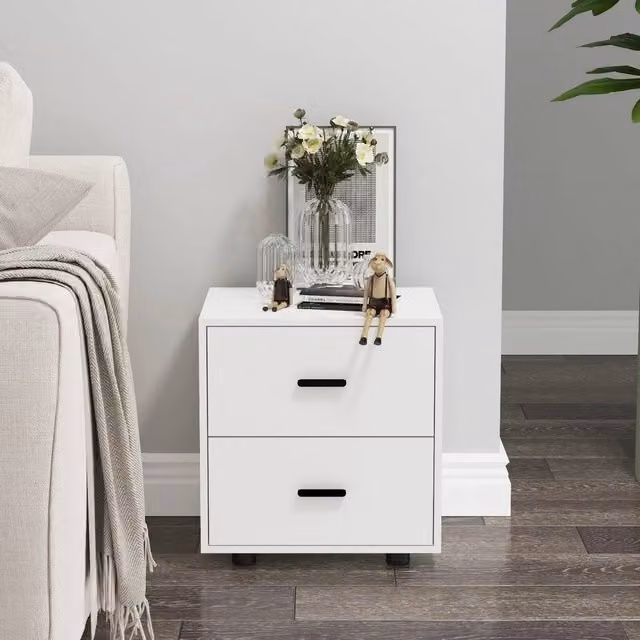 FORGEVIO Set of 2 Modern White Wooden Bedside Tables for your Bedroom