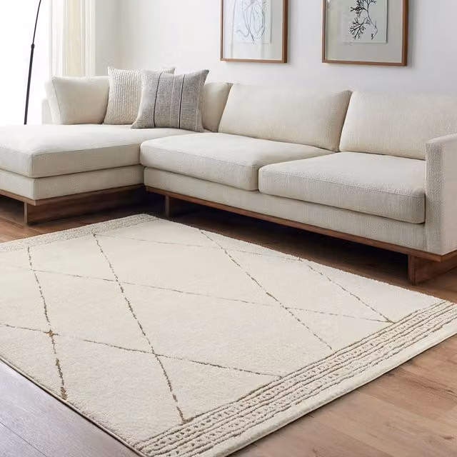 Livabliss Freud Modern High Pile Rug in Ivory and Brown, W/D/H: 160 x 215 cm