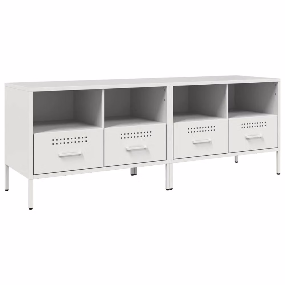 Berkfield Home Set of 2 Modern White Metal TV Cabinets, W/D/H: 68 x 39 x 50.5 cm – 3