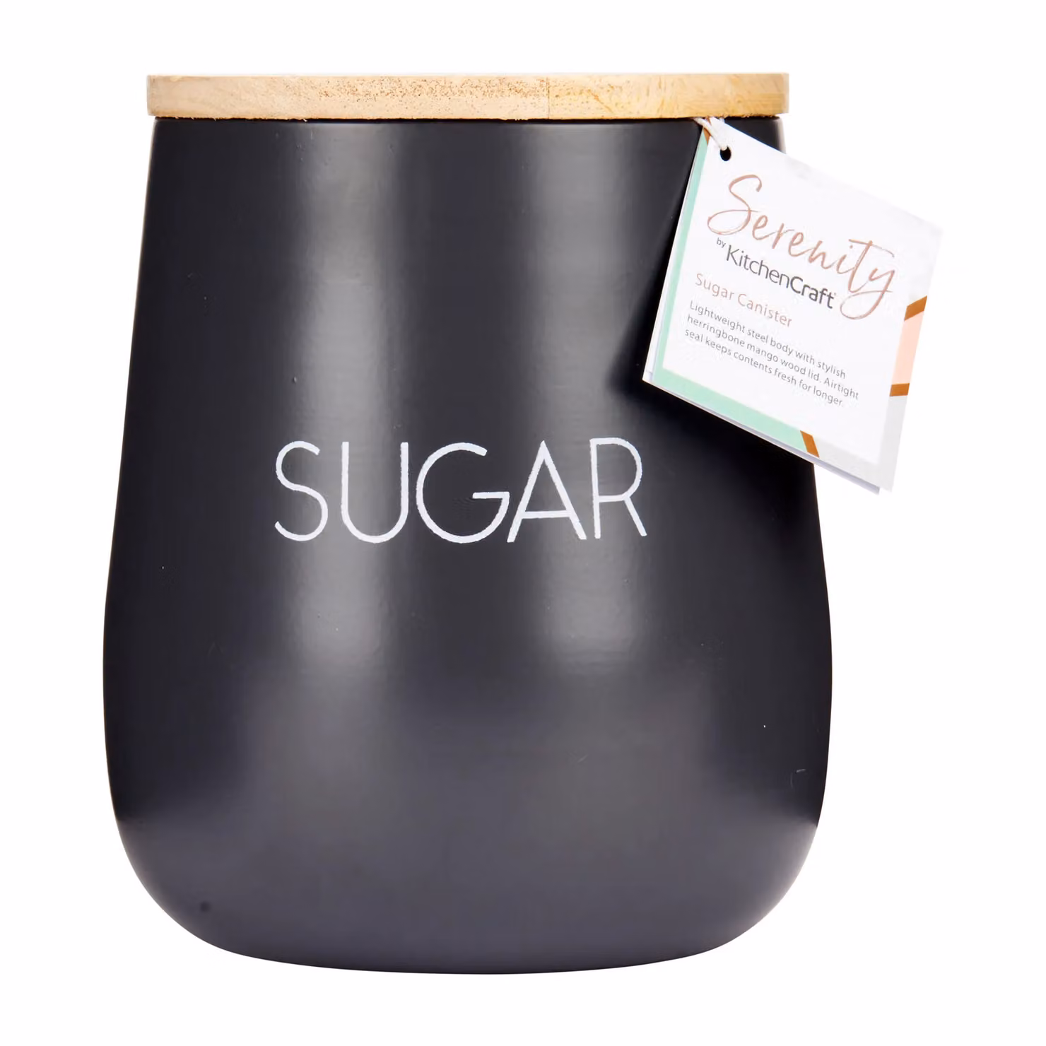 KitchenCraft Serenity Airtight Sugar Jar in Grey and Brown with Metal and Wood Geometric Design, W: 12.5 cm, H: 15 cm – 5