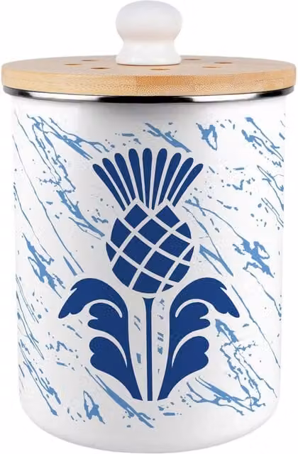 Purely Home Scottish Thistle Metal Food Waste Caddy with Flip Lid, 2 l, Blue and White