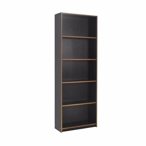 FWStyle Adore Tall 5 Tier Bookcase in Anthracite Grey, Modern Vertical Shelving Unit, W/D/H: 64 x 26 x 182 cm