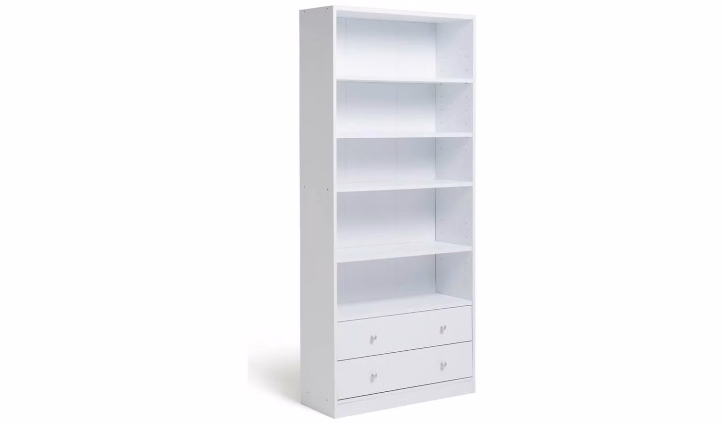 Maine 2 Drawer Bookcase White MDF Storage Organiser for Living Room or Home Office, H 180 x W 78 x D 29 cm