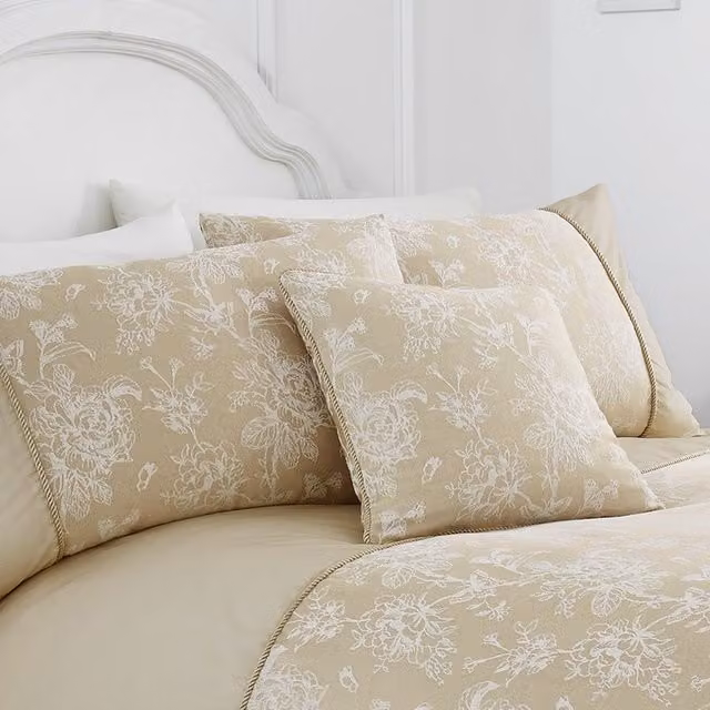 Terrys Jasmine Floral Square Cotton Filled Cushion in Beige, W/D/H: 43 x 43 x 43 cm