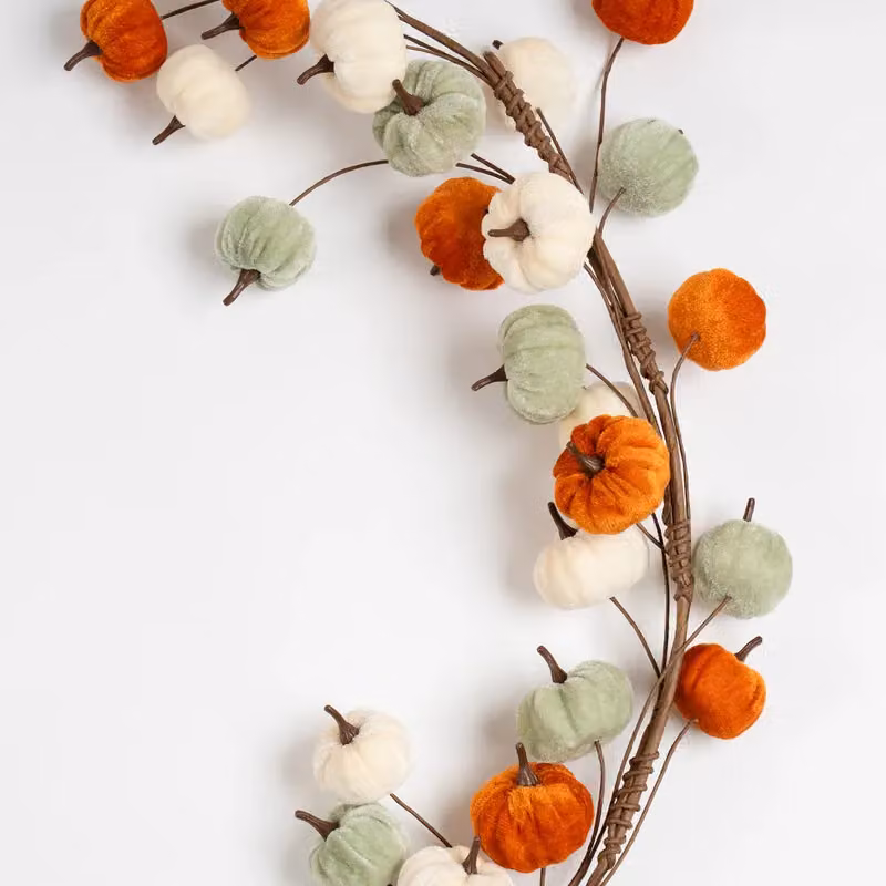 Scottish Everlastings Ltd 150cm Velvet Pumpkin Garland in Orange and Multicolour – 2