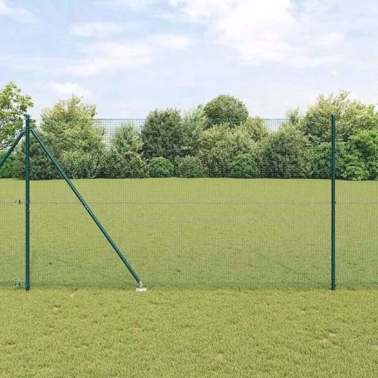 Berkfield Home Green Steel Welded Wire Fence with 13 In-Ground Spike Posts, 6 x 25 m