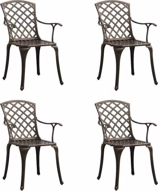Berkfield Home Set of 4 Cast Aluminium Garden Chairs in Brown Matt Finish – 1