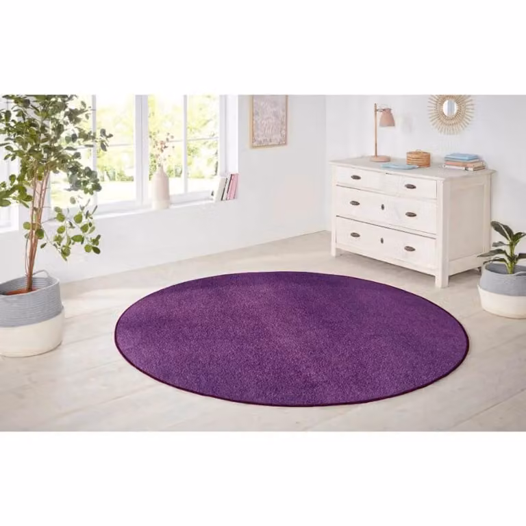 THE RUGS Plain Design Round Polypropylene Rug in Purple, Diameter: 133 cm