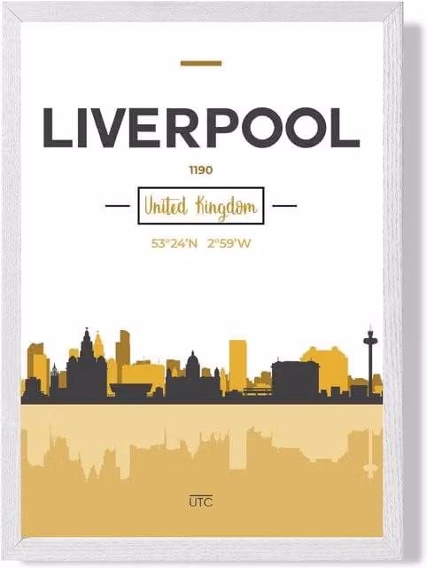 ARTZE Liverpool City Skyline Framed Print in Yellow, Black and White