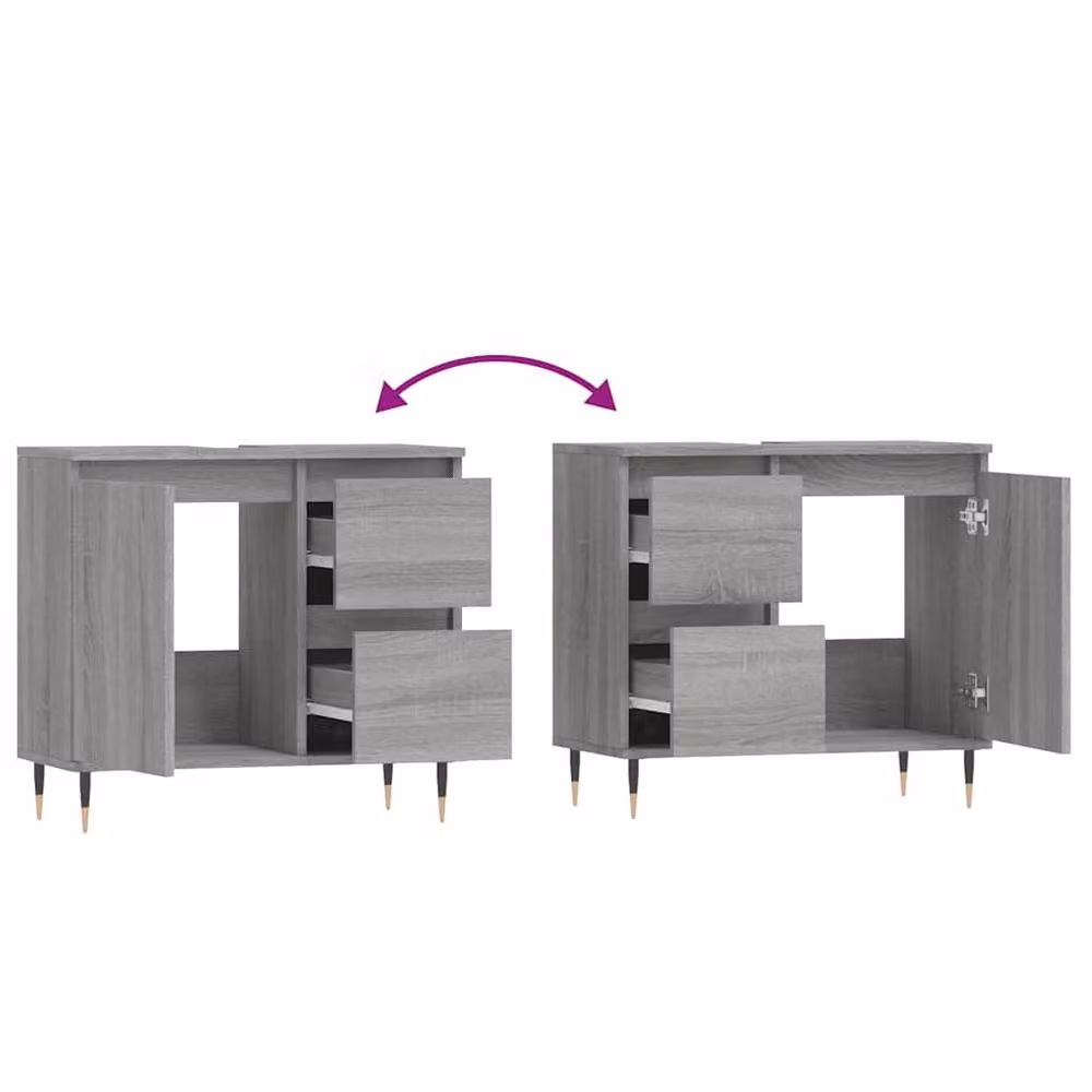 Berkfield Home Grey Sonoma Bathroom Cabinet with Hinged Doors and Internal Drawers, W: 65 cm, D: 33 cm, H: 60 cm – 3