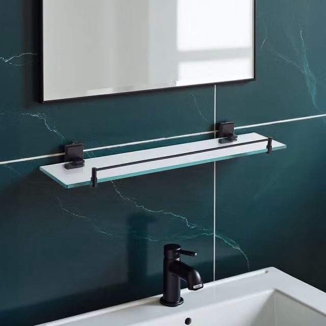Showerdrape Unity Black Stainless Steel and Glass Wall Mounted Vanity Shelf – 1