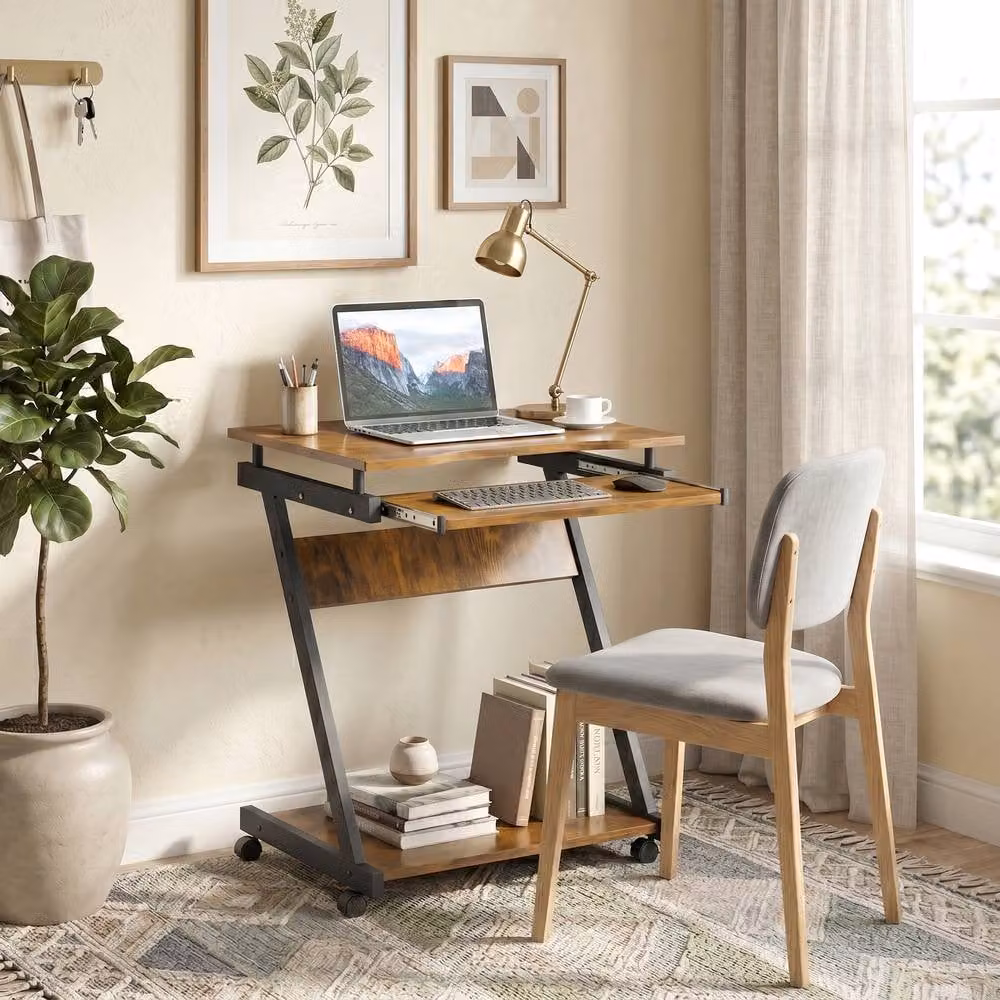 STILVORA Computer Desk with Keyboard Tray and Shelf in Rustic Brown – 3