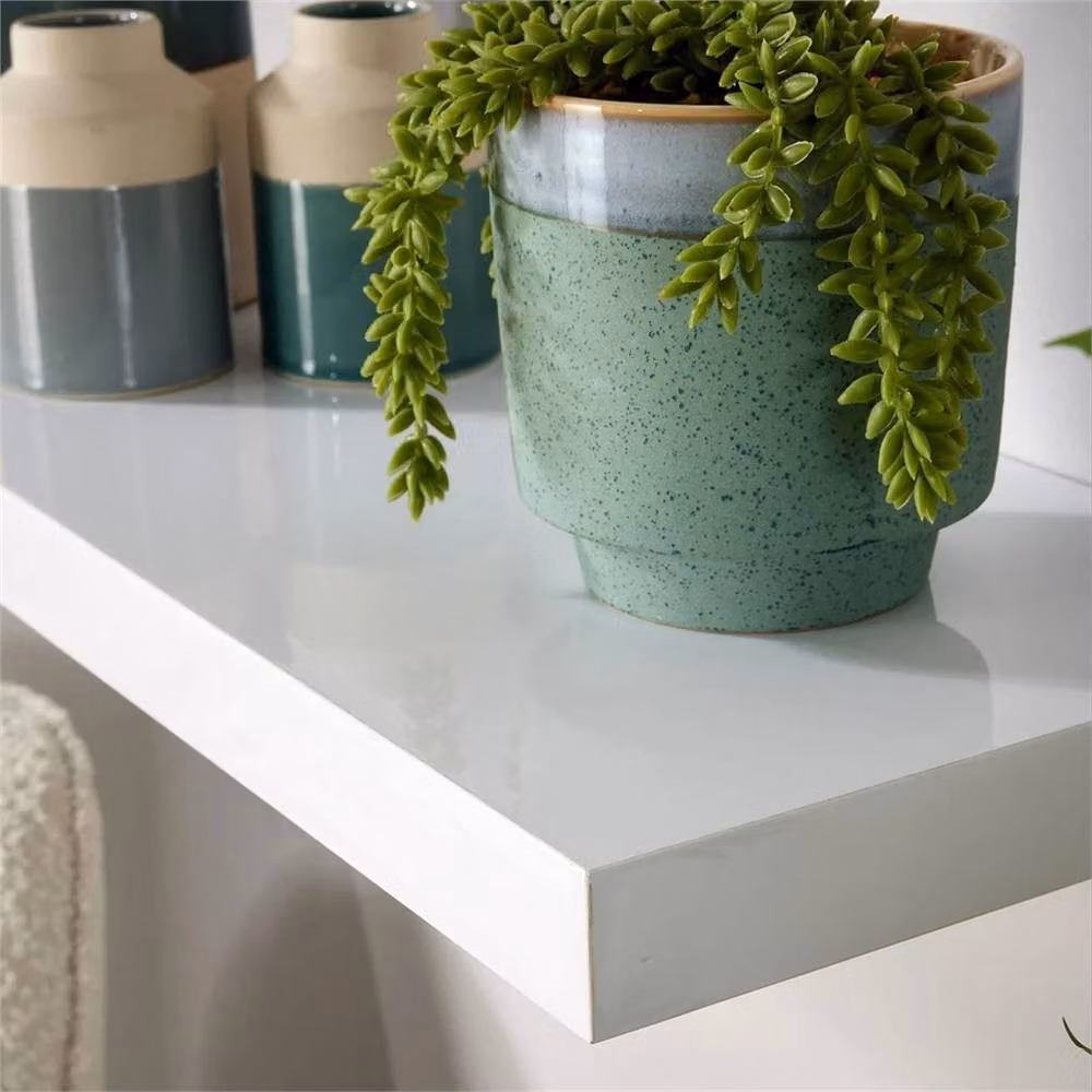 NESTLUNE Pair of White Wooden Floating Wall Mounted Storage Shelves – 3