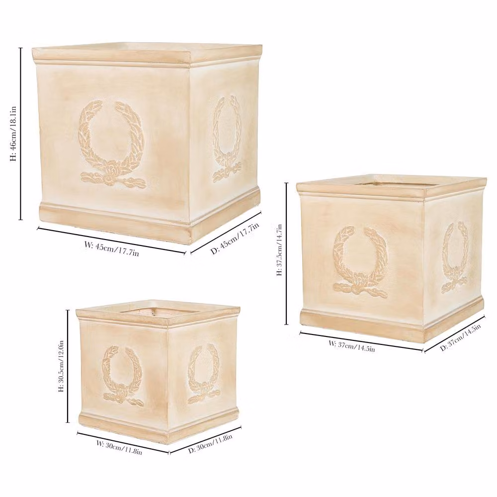 Dibor Set of 3 Castello Beige Ceramic Outdoor Garden Planters – 2