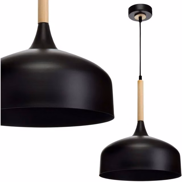 Milagro Taylor Black Modern Metal Dome Pendant Lamp with Adjustable Height and E27 LED Compatibility