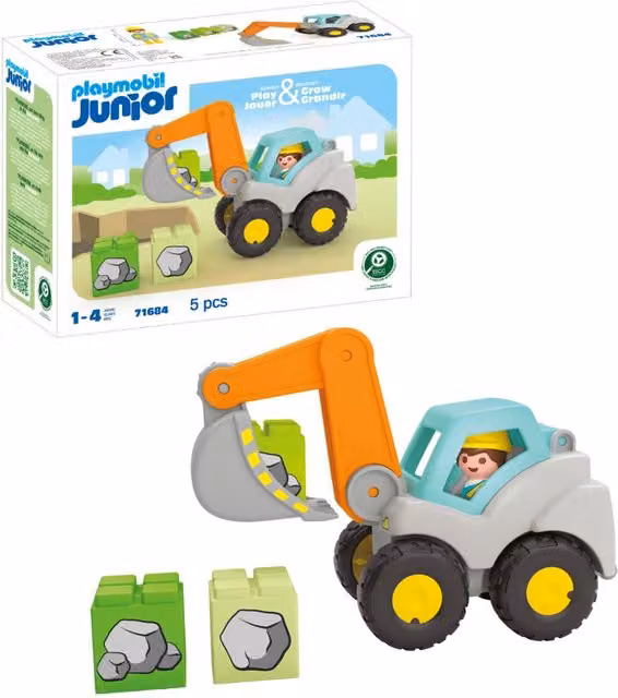 Playmobil Junior Shovel Excavator Sand Vehicle in Yellow and Multicolour
