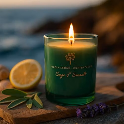 Nicola Spring Sage & Seasalt Scented Candle and Reed Diffuser Gift Set, Green, 130g Soy Wax Candle and 200ml Diffuser – 1