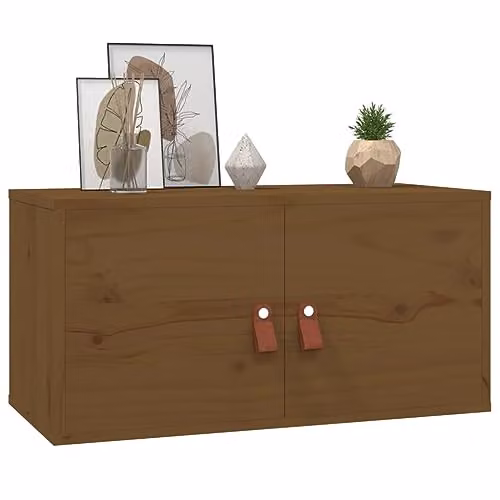 vidaXL Set of 2 Wall-Mounted Pine Wood Cabinets in Brown, W: 60 cm, D: 30 cm, H: 30 cm – 4