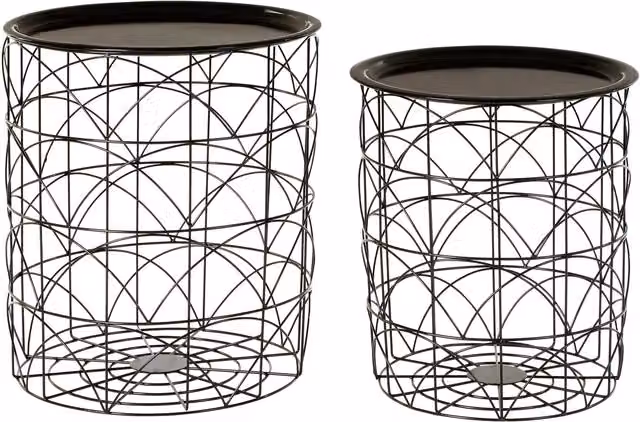 Interiors by Premier Orsina Set of 2 Black Metal Nest of Round Side Tables with Black Tops – 1